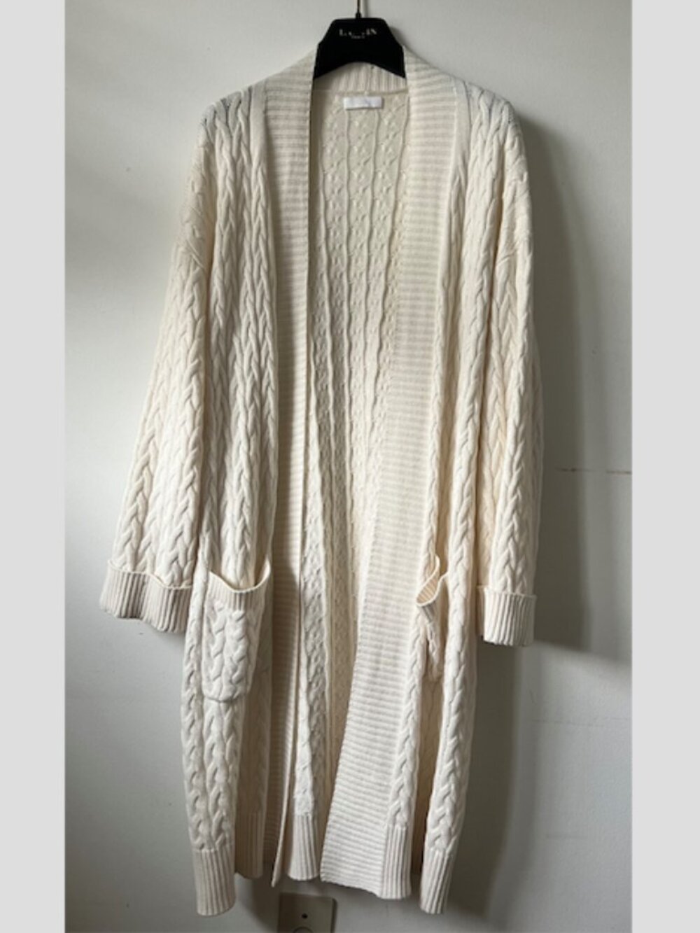 Sablyn White Cream Cable Knit Long Cashmere Cotton Silk Cardigan Duster - S/M